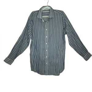 100% Cotton Thomas Dean Navy and Gray Striped Shirt